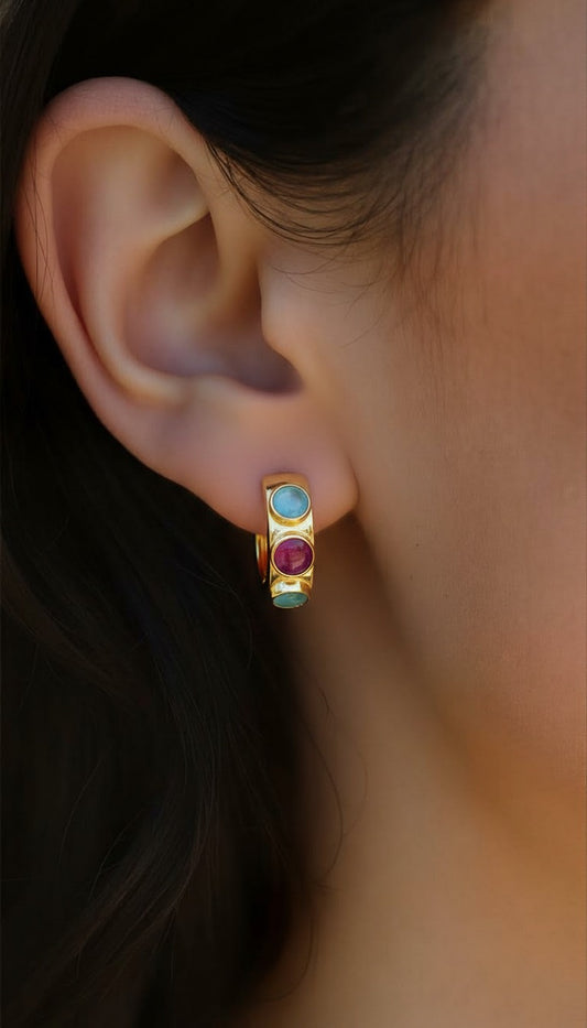 Midnight Smoke Cushion-Cut Studs – Grey Moonstone and Gilded Granulation