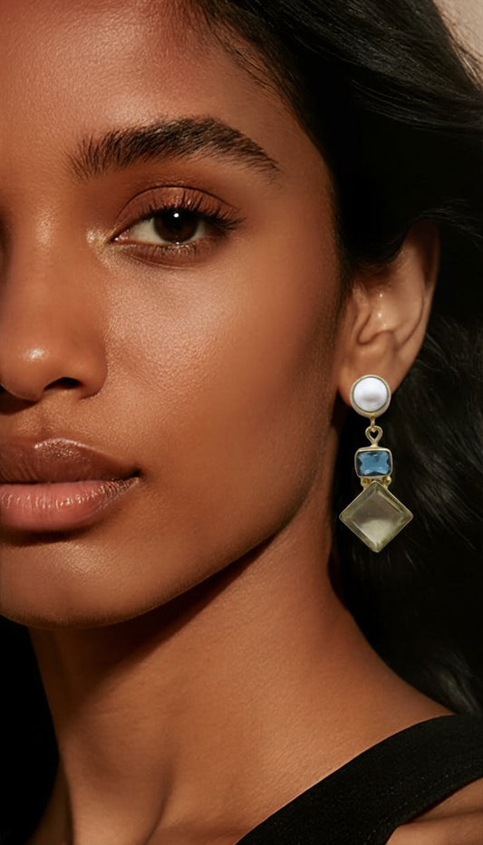 Three-Tier Gemstone Bezel Dangle Earrings in 18k Gold Vermeil