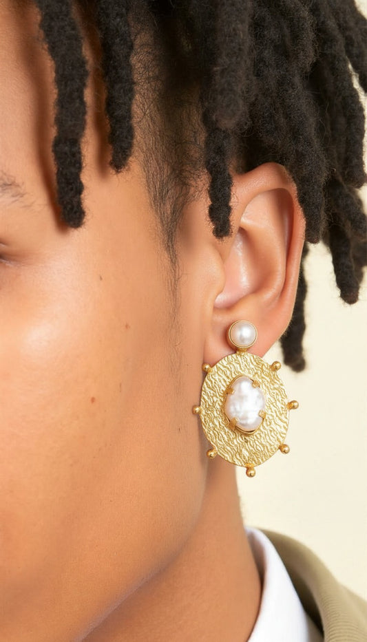 Regency Totem | Pearl-Encrusted Hoop & Multi-Gemstone Statement Drops
