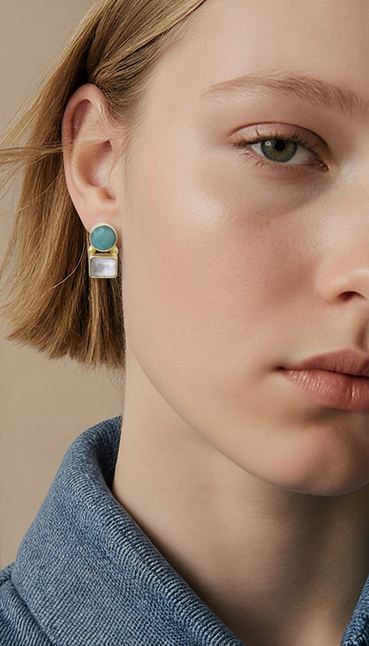 Sea-Foam Serenity | Hammered Gold & Mint Gemstone Teardrop Earrings
