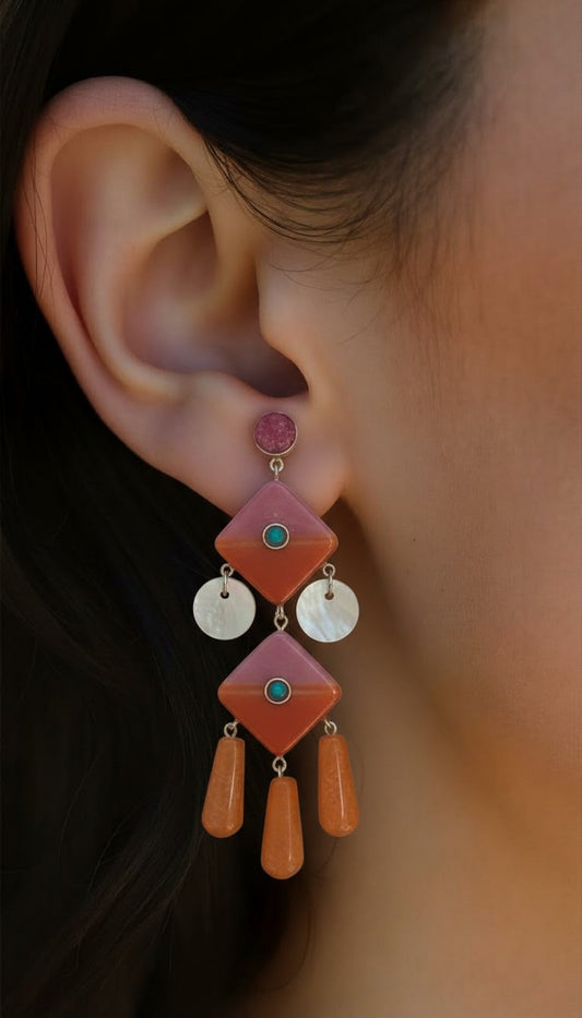 Desert Sunset Geometric Drop Earrings.