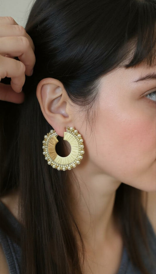 The Ischia Pearl-Trimmed Sunburst Hoops