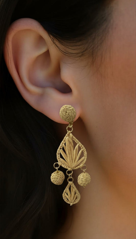 Sahara Raffia Embroidered Chandelier Earrings