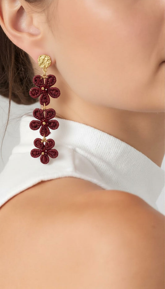 Triple-Tiered Bloom Statement Drops (Burgundy)