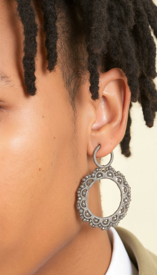 The Graphite Filigree Beaded Hoop Drops