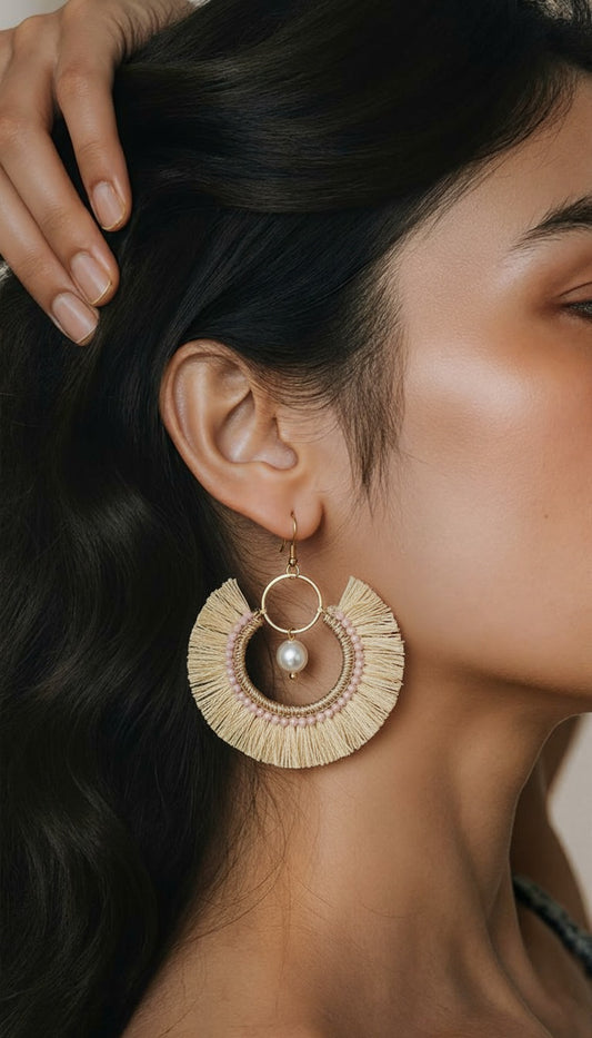 The Seraphina Pearl & Raffia Fringe Hoops