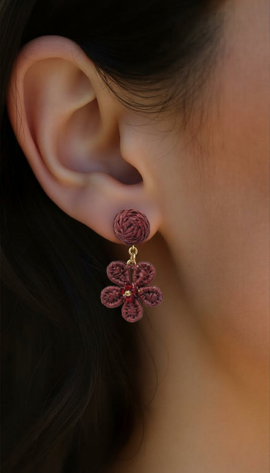 Amara Hand-Woven Petite Flower Earrings in Dusty Rose