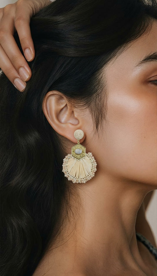 Antara Hexagon Raffia & Moonstone Drops