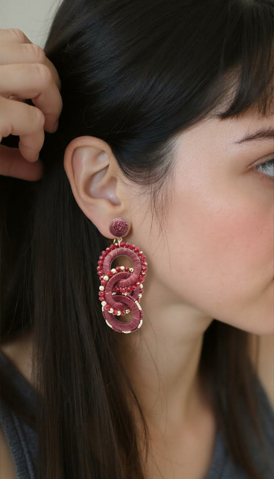 Mauve Silk-Wrapped Interlocking Link Drops