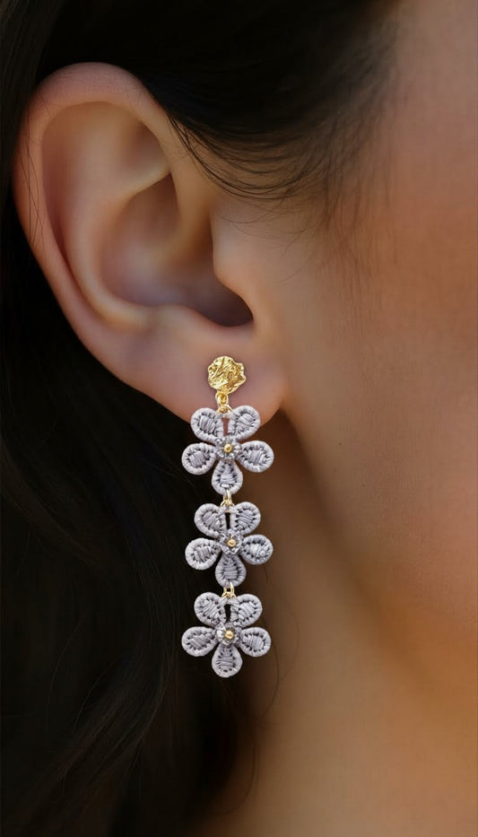 Lavender Grey Embroidered Petal Drops