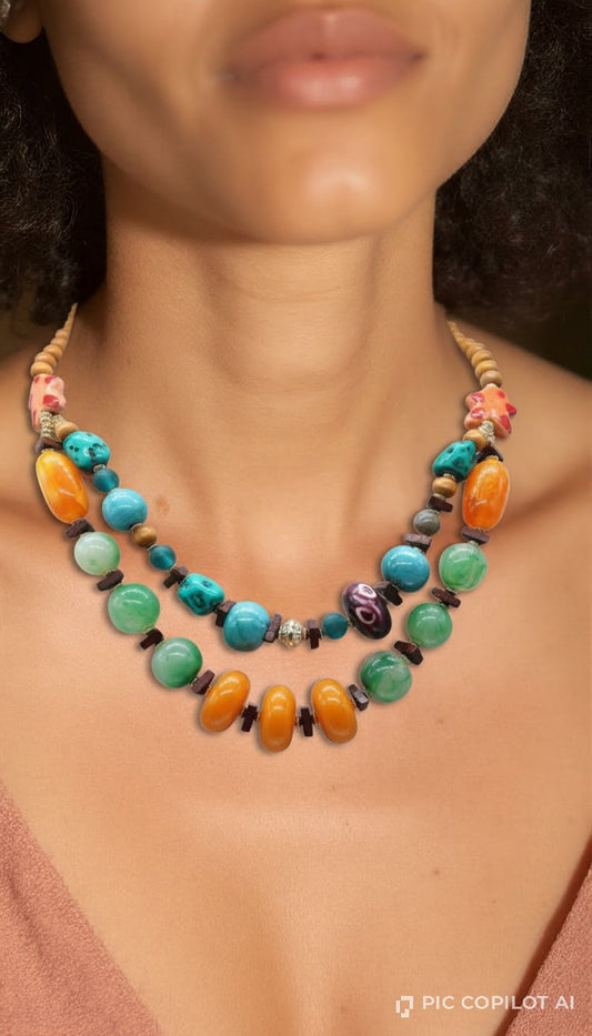 Earthy Horizon Layered Beaded Necklace