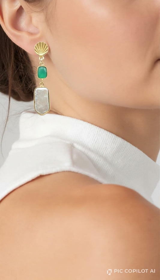 The Merida Scallop Shell & Geometric Mother-of-Pearl Drop Earrings