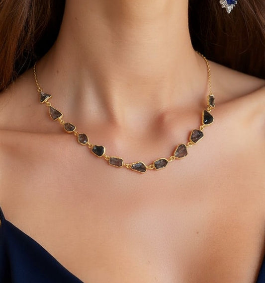 Raw Crystal Horizon Collar Necklace in Gold