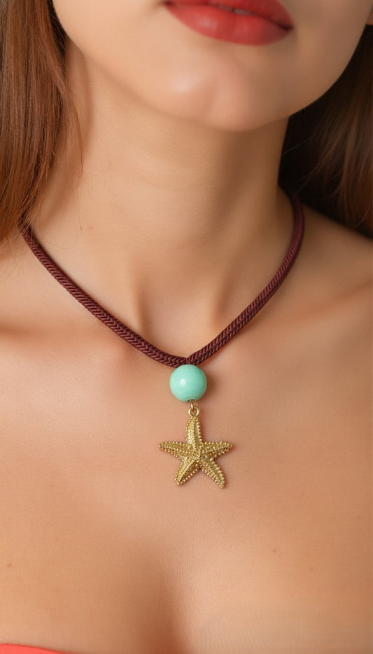 The Marina Starfish & Turquoise Cord Pendant Necklace