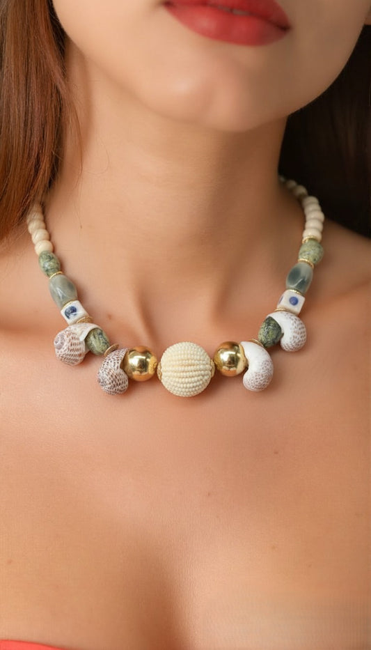The Siren’s Cache Shell & Mixed-Media Statement Necklace