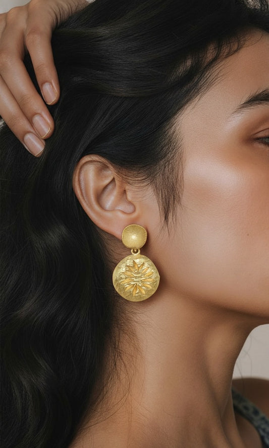 Handcrafted Hammered Gold Double Disc Statement Earrings