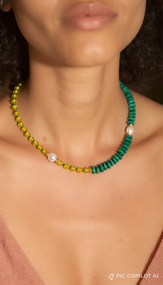 Dual-Tone Malachite & Sun-Crystal Necklace