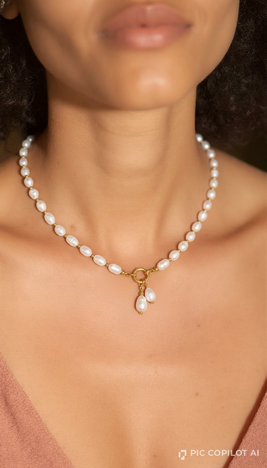 Classic Petit Pearl Choker – Lustrous Oval Freshwater Pearls with 18K Gold-Plated Spacer Accents