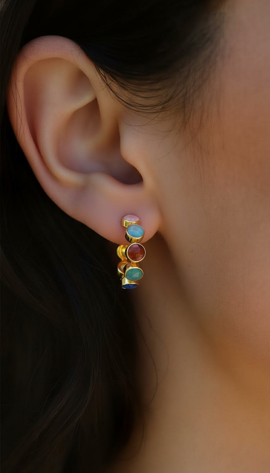 Rainbow Prism Multi-Gemstone Huggie Hoops