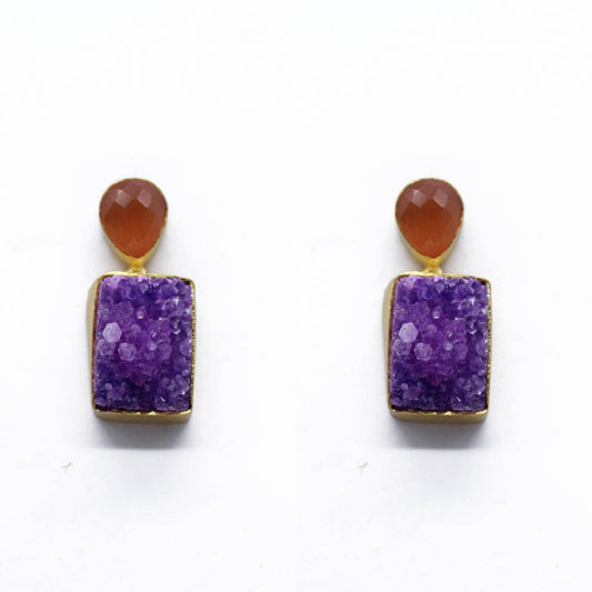Gold Plated Earrings Cornalian Stones