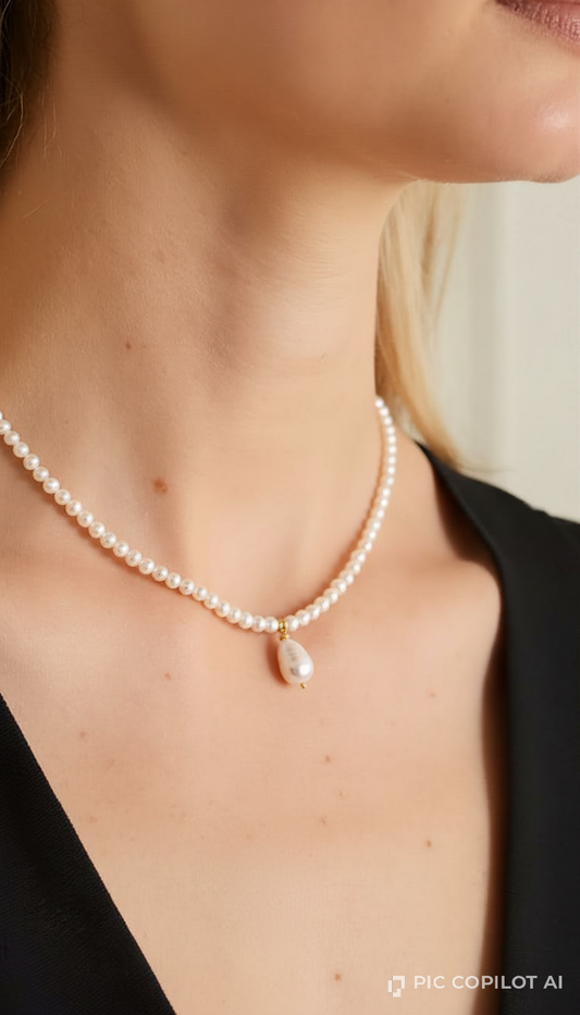 Handcrafted Petit Pearl Strand with Baroque Drop Pendant