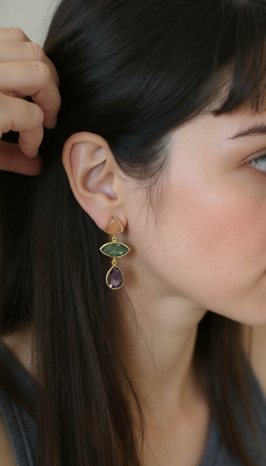 Autumn Harvest Tiered Drops – Citrine, Forest Green, and Amethyst