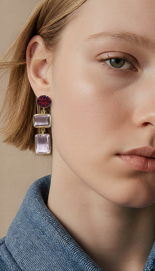 Hydro Glass Pink and Fuchsia Double Drop Earrings