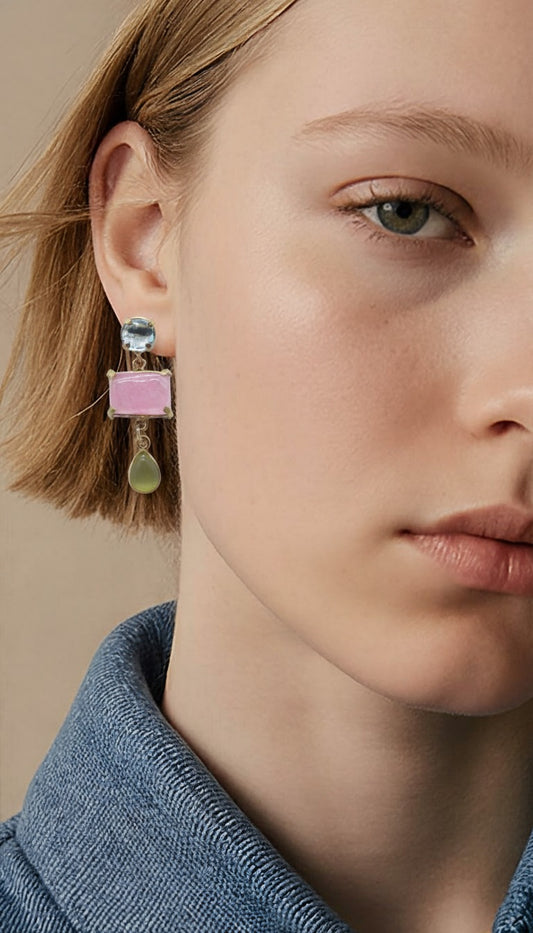 Pastel Cascade Chalcedony Earrings with 18K Gold Plated