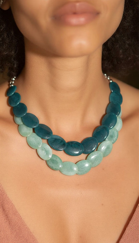 Terra Mosaic Geometric Pebble Necklace – Mixed Jasper, Agate, and Marbled Stone