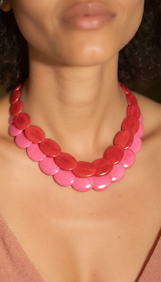 Terra Mosaic Geometric Pebble Necklace – Mixed Jasper, Agate, and Marbled Stone