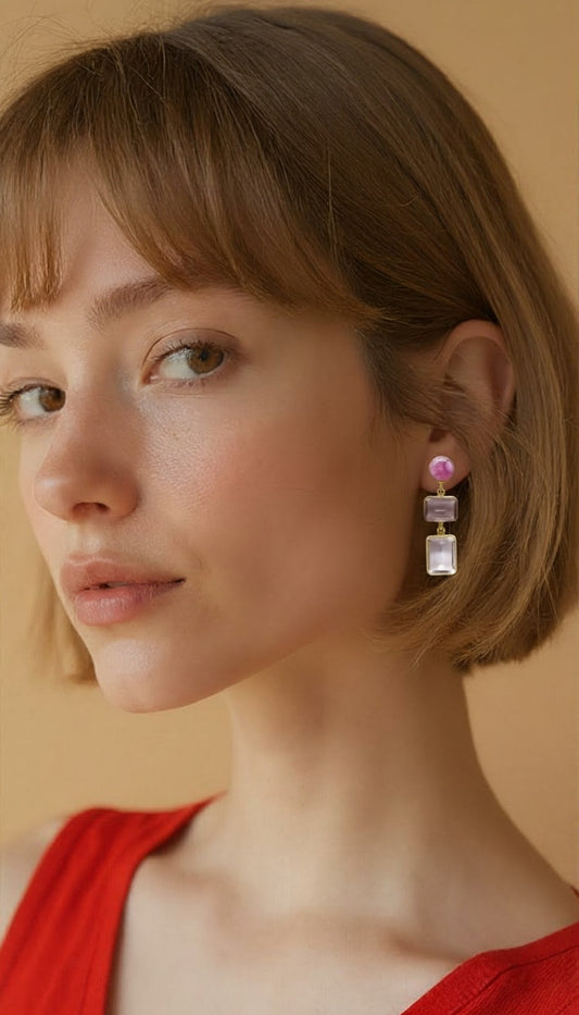 Azure & Mist Duo Drop Earrings – Chalcedony and Moonstone