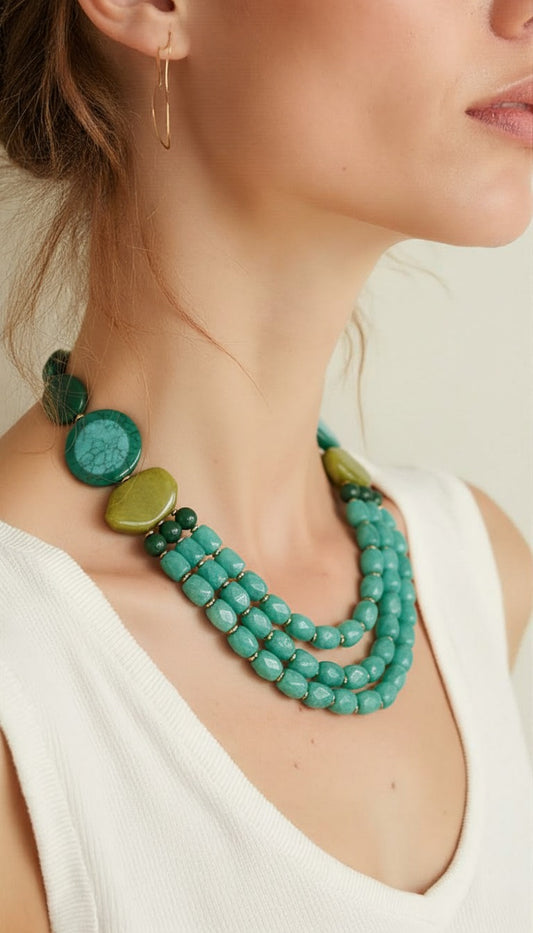 Azure & Crimson Tide: Hand-Polished Double-Layer Scalloped Necklace