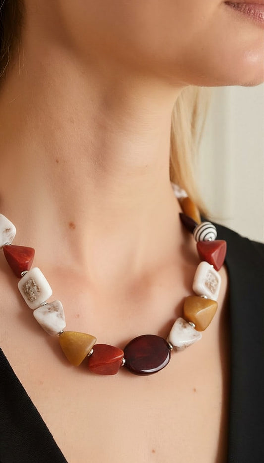 Heritage Mosaic: Multi-Gemstone Hand-Carved Statement Necklace