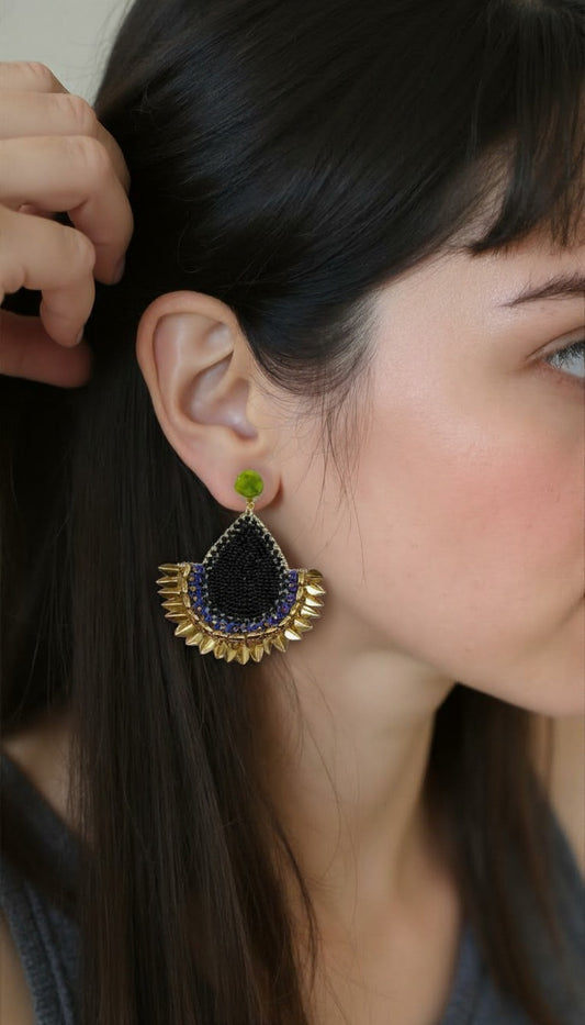 Nightshade Tassel | Hand-Strung Metallic Fringe & Druzy Statement Earrings