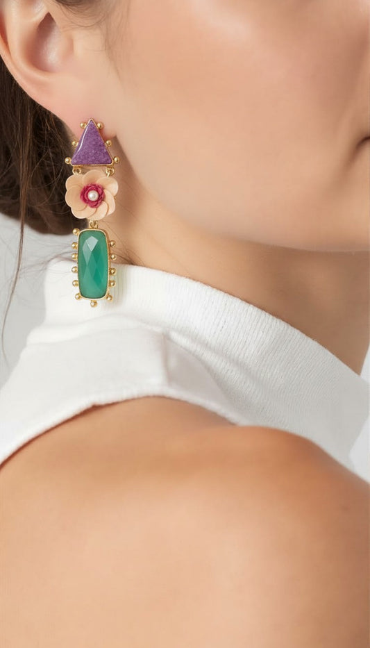 Regency Totem | Triple Gemstone & Bloom Statement Drops