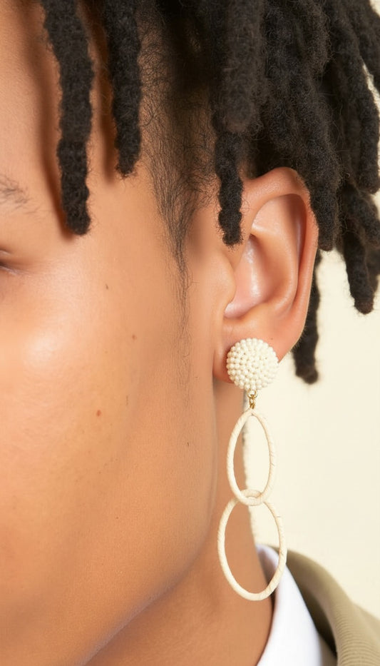 Alabaster Raffia Interlocking Hoop Earrings