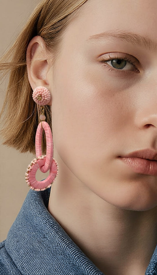 Rosewood Raffia Linked Drop Earrings – Blush