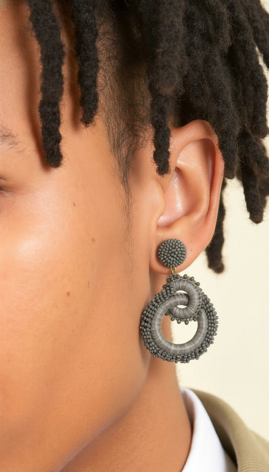 The Obsidian Hand-Beaded Interlocking Drop Earrings
