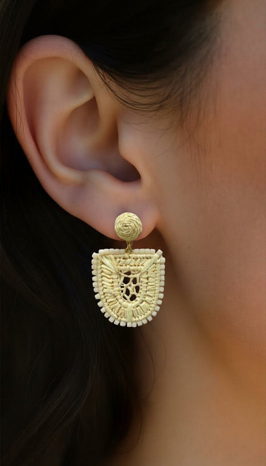 The Isadora Woven Raffia Shield Earrings
