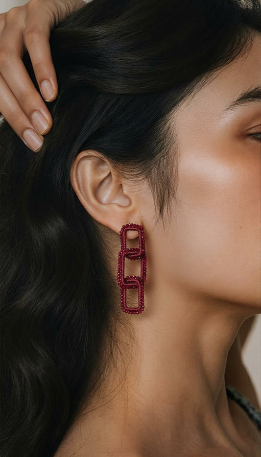The Cabernet Triple-Link Beaded Statement Earrings