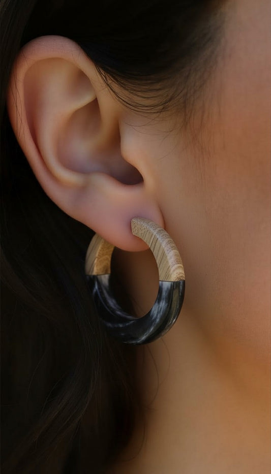 Koa Marbled Resin & Oak Wood Hoops
