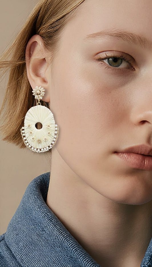 Ivory Artisan Woven Drop Earrings
