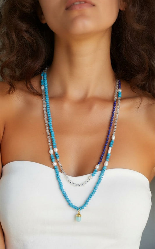 Multi-Layered Natural Stone & Pearl Necklace