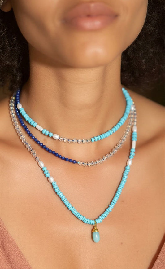 Multi-Layered Natural Stone & Pearl Necklace