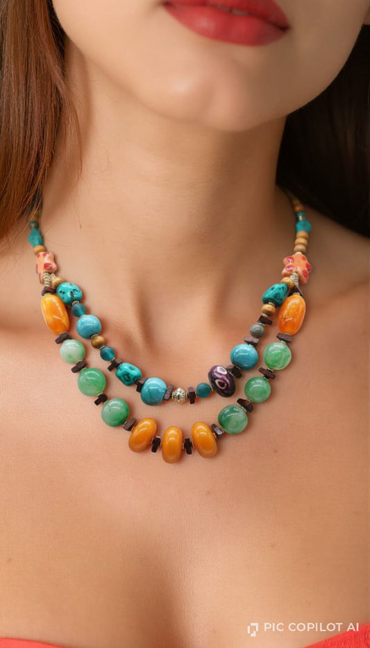 Earthy Horizon Layered Beaded Necklace