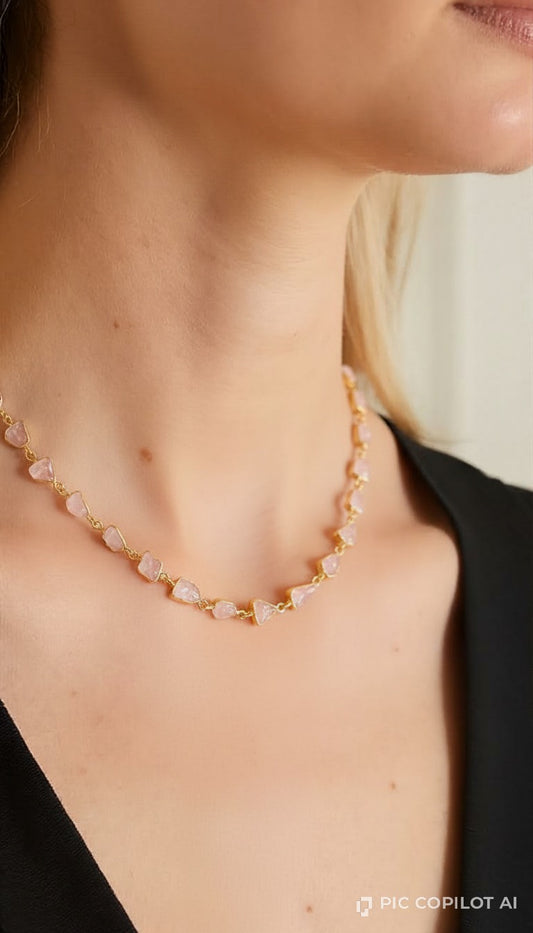 Blush Raw Crystal Statement Choker in Gold