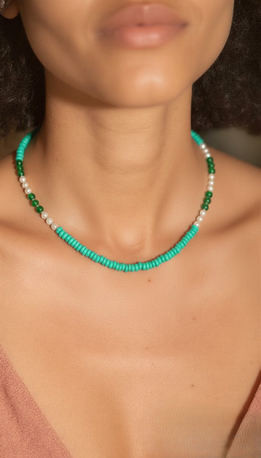 Capri Mint Disc & Freshwater Pearl Beaded Choker