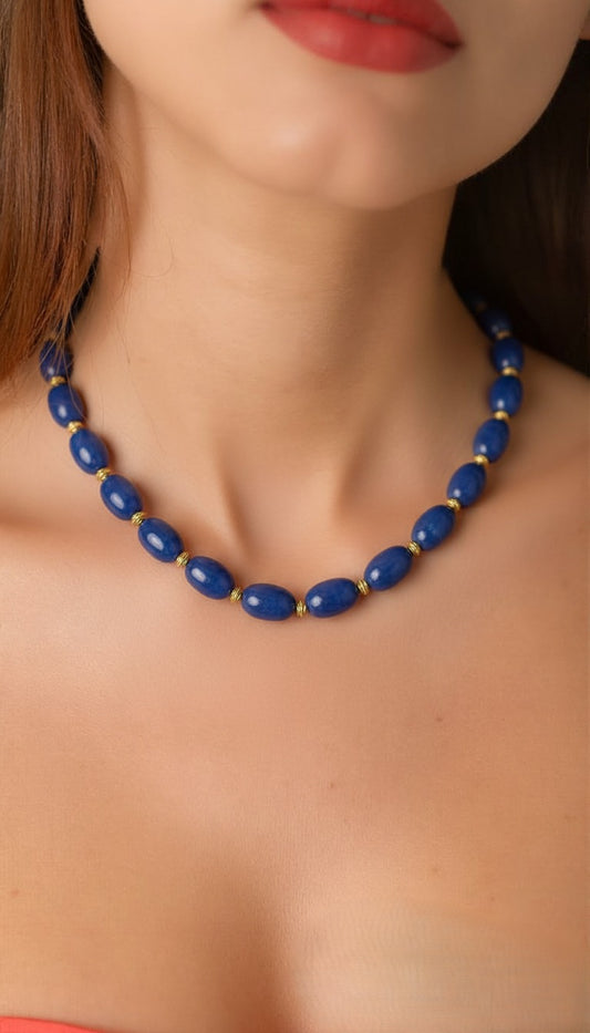 Royal Lapis Oval Stone Bead Choker