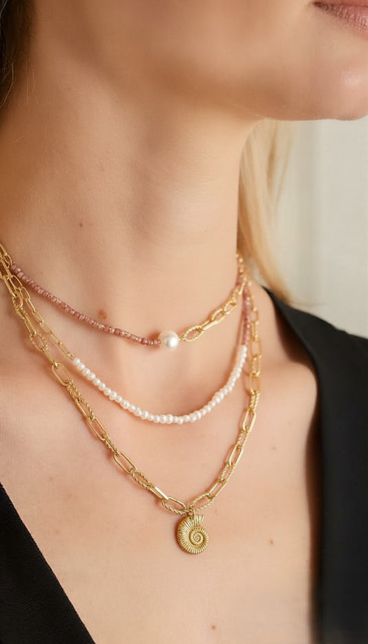 The Oceania Layered Pearl & Shell Necklace