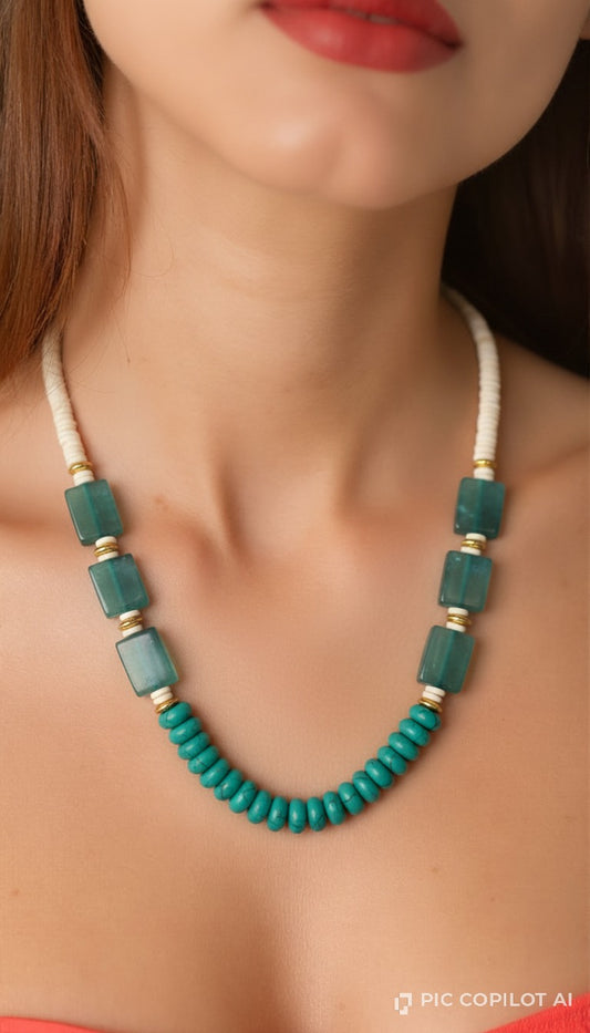 Turquoise and Jade-Tone Chunky Beaded Choker | Bohemian Beach Statement Jewelry